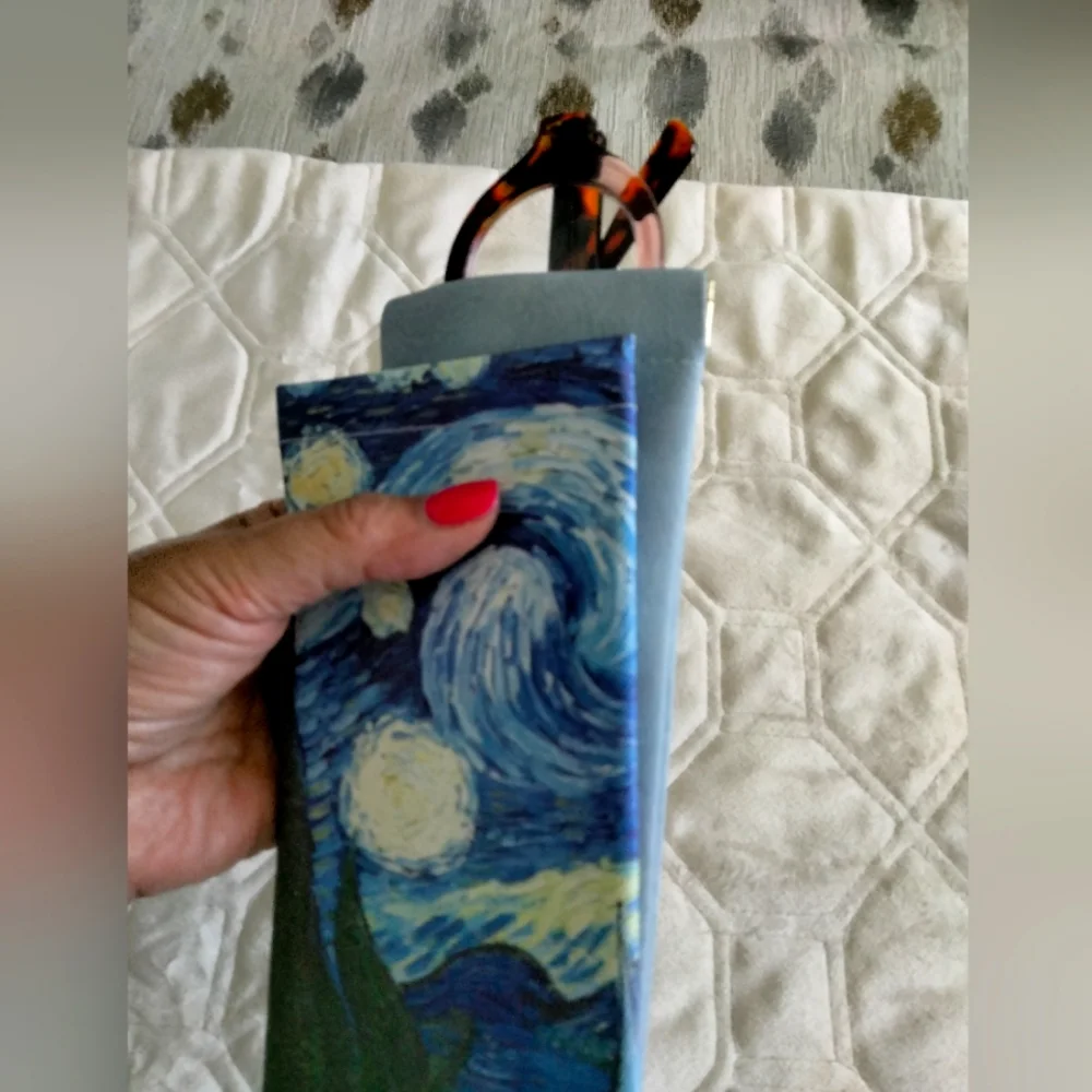 Set of Sunglass cases: 1 a famous painting;  the other Wedgewood blue faux suede